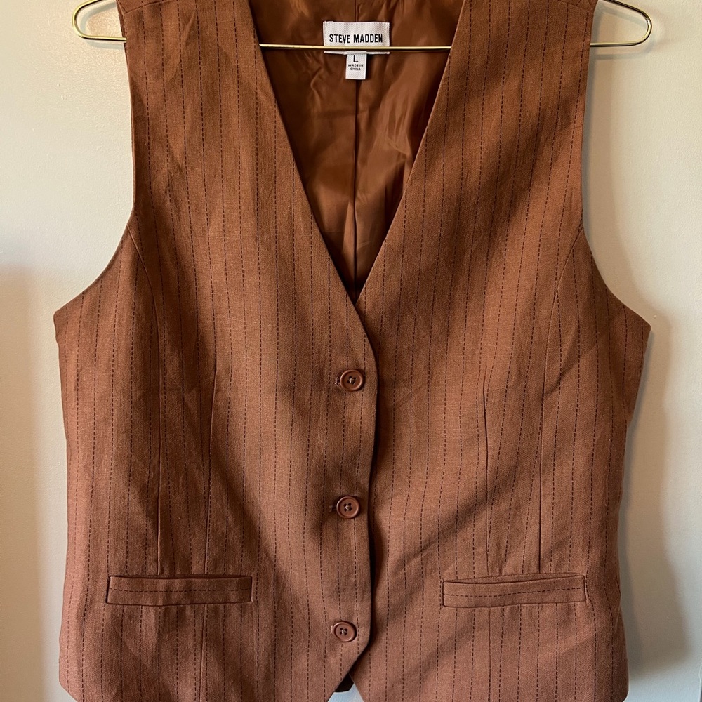 Steve Madden Rust-Brown Pinstripe Vest